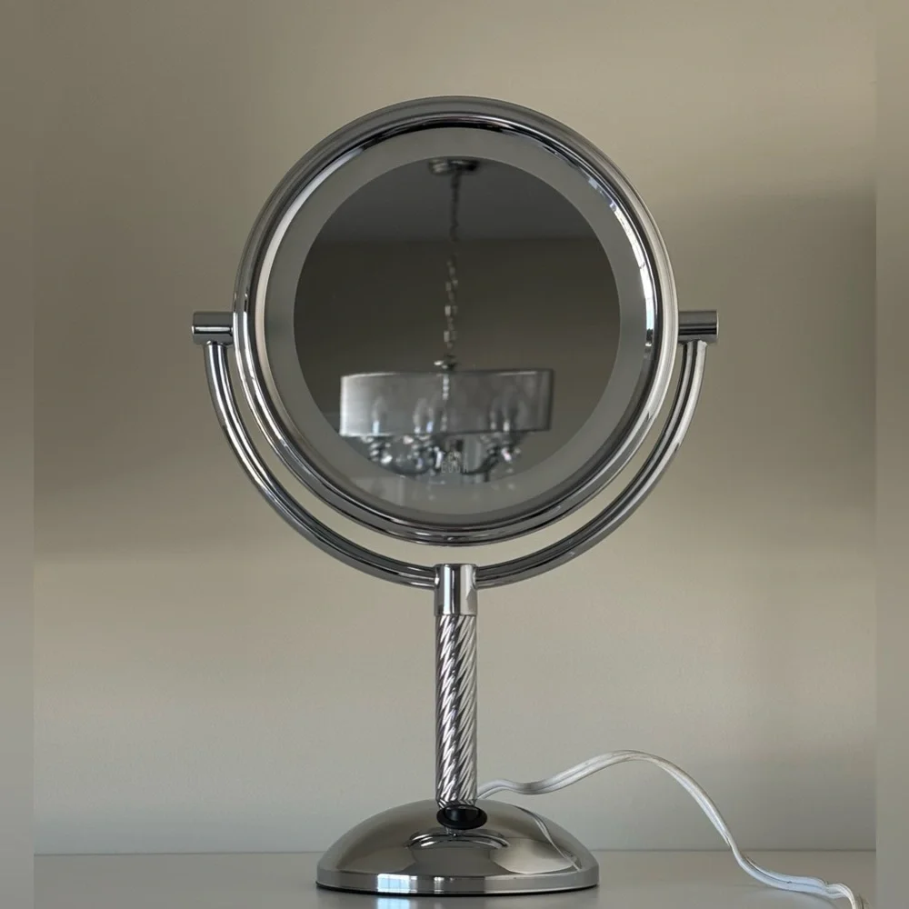 Elegant Silver Vanity Mirror, Lighted Makeup Mirror, 1X/5X Magnifying Mirror